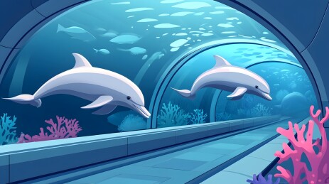 水族馆隧道中的游弋海豚