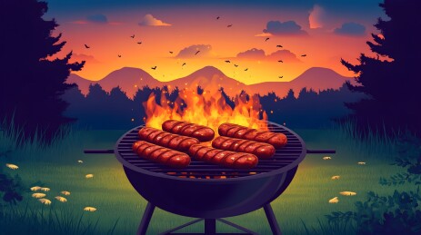 炭火炙烤下的香肠