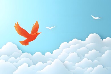 蔚蓝天空中展翅飞翔的金色鸟儿