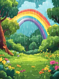 雨后天晴的彩虹与绿意
