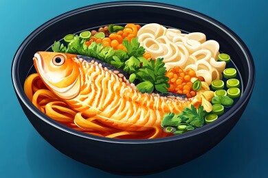 热锅中金黄煎鱼的诱人香气