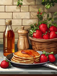 平底锅上的温暖可丽饼与新鲜草莓