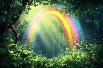 雨后天晴的彩虹与绿意