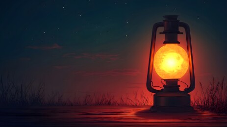 夜色中摇曳的古老煤油灯