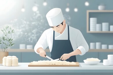 刀削面馆中师傅削出柳叶般面条