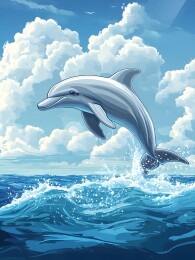 海豚跃出碧波闪耀阳光