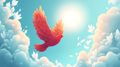 蔚蓝天空中展翅飞翔的金色鸟儿