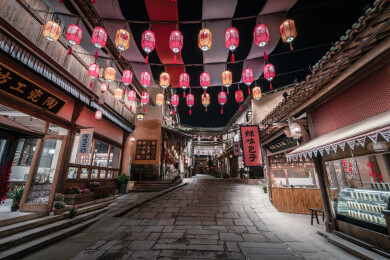 江西上饶望仙谷古镇小巷夜景自然风光