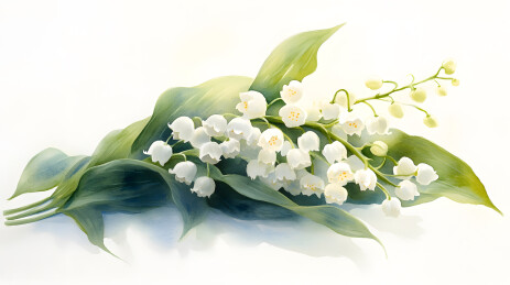 水粉画白色铃兰花插画