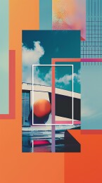 橙色蓝色白色几何抽象拼贴画