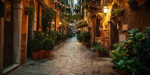 夜晚街道上的灯串