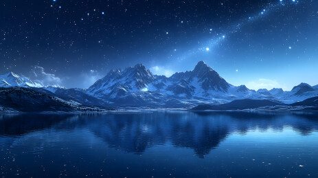 冰雪山脉星空倒影