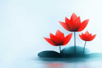 红莲池塘水墨画