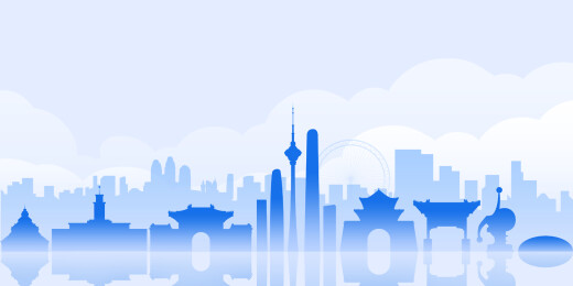 天津蓝色城市地标建筑剪影插画