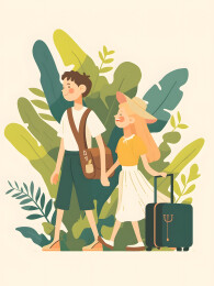家庭旅行极简插画 旅游主题