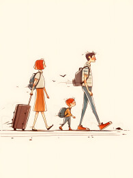 家庭旅行极简插画 旅游主题