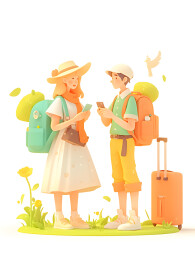 家庭旅行极简插画 旅游主题