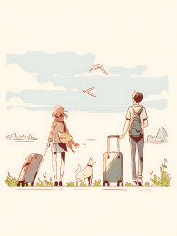 家庭旅行极简插画 旅游主题