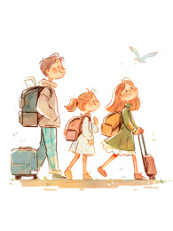 家庭旅行极简插画 旅游主题