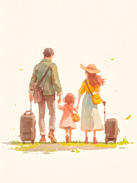 家庭旅行极简插画 旅游主题