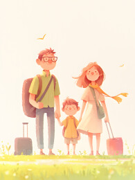 家庭旅行极简插画 旅游主题