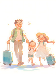 家庭旅行极简插画 旅游主题