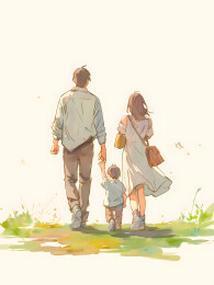 家庭旅行极简插画 旅游主题