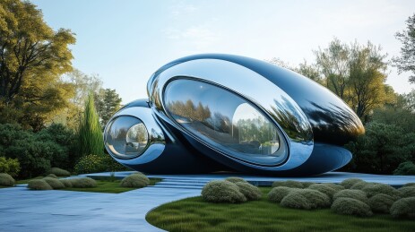 外星球上蓝色艺术风格建筑3D插画