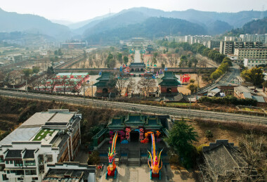 航拍著名景点十堰武当山风景区玉虚宫风光
