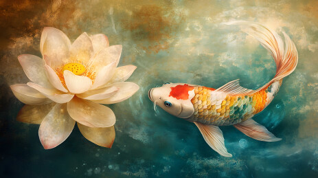 祥和的锦鲤与莲花