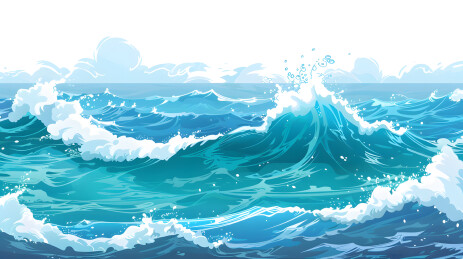 大海波涛汹涌浪花飞溅海景图