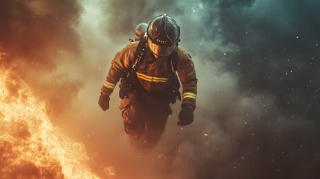 勇敢的消防员扑灭熊熊大火