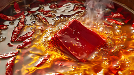 辣椒油制作过程红油沸腾