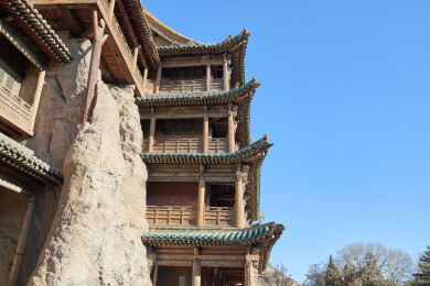 山西大同云冈石窟景点的佛像