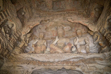 山西大同云冈石窟景点的佛像