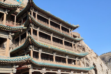 山西大同云冈石窟景点的佛像