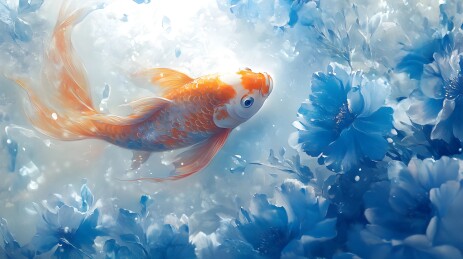 国风青花红鱼戏水