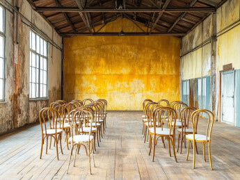 旧仓库中的椅子排列