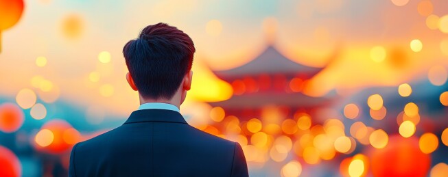男子背影华灯初上