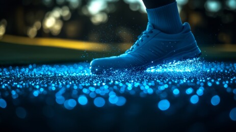 夜光跑道上醒目的蓝色足迹