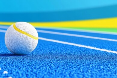 蓝色跑道上的白色球