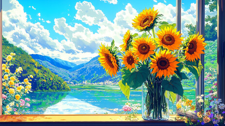 清新海边的向日葵花瓶