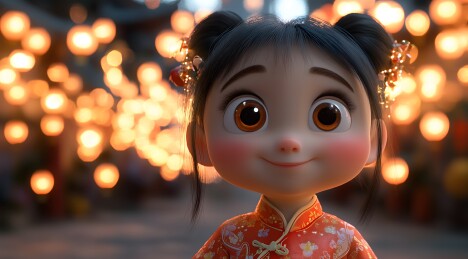 萌系中国风女孩CG渲染图