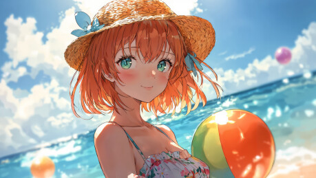 海滩上休闲的动漫美少女