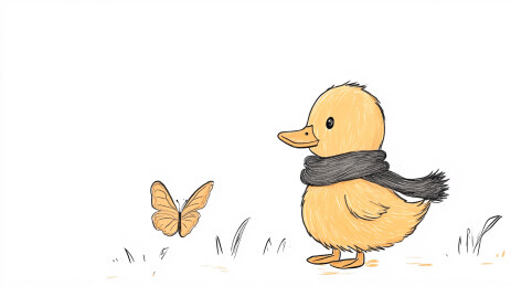 小黄鸭和蝴蝶的童趣图画