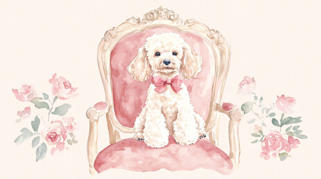 优雅贵妇犬与玫瑰花水彩画