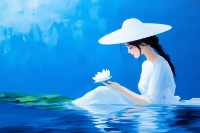 女子水边持莲花