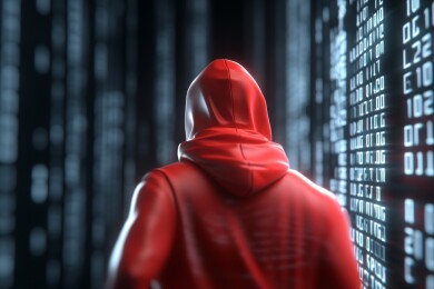 红色帽衫黑客背影