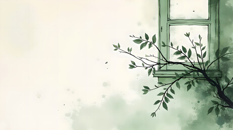 树枝和古风窗子水墨风格背景图