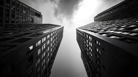 仰望城市建筑中的天空